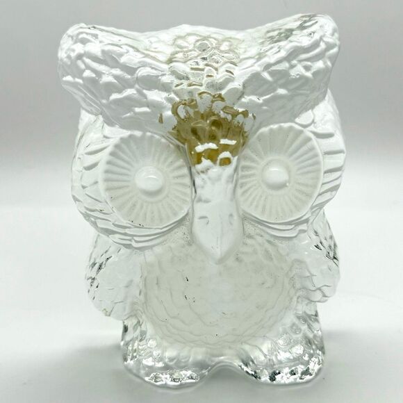 Vintage Viking Glass Frosted Clear Owl Sculpture Paperweight Figurine Retro - Picture 1 of 6